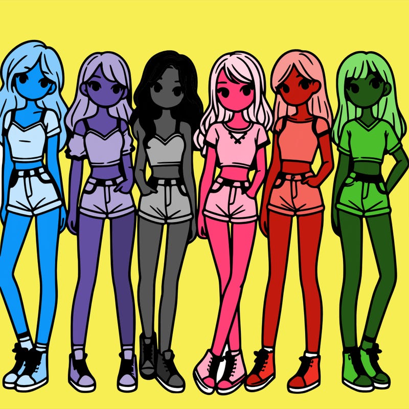 a group of girls wearing crop tops and shorts