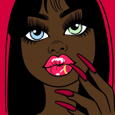 girl with big lips and long nails with long eyelashes