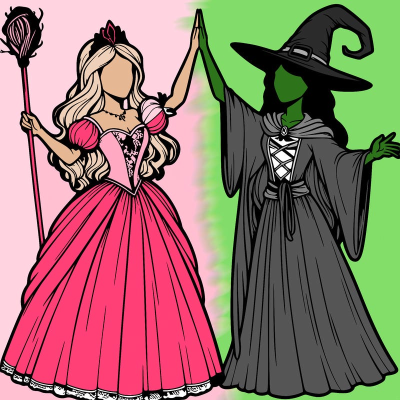 detailed realistic split of a princess and a witch