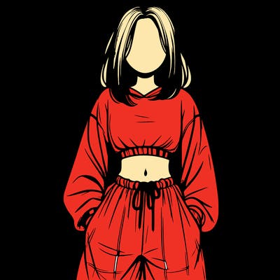 realistic girl faceless with baggy pants and a crop top