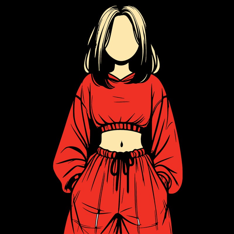 realistic girl faceless with baggy pants and a crop top