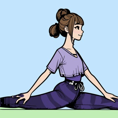 a realistic girl in yoga outfit doing splits