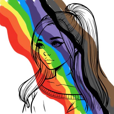 realistic girl with a high ponytail