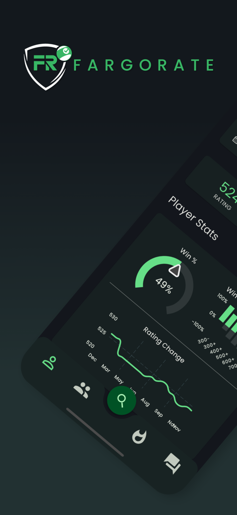 FargoRate - FargoRate app dashboard showing pool player win percentage and rating history graph