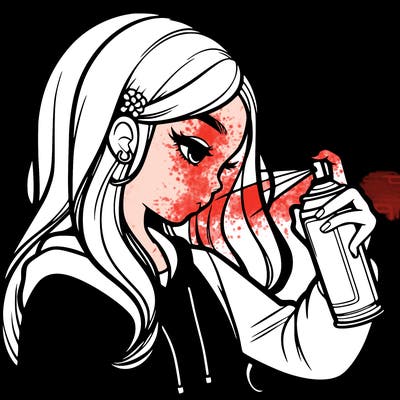 a realistic girl spray painting