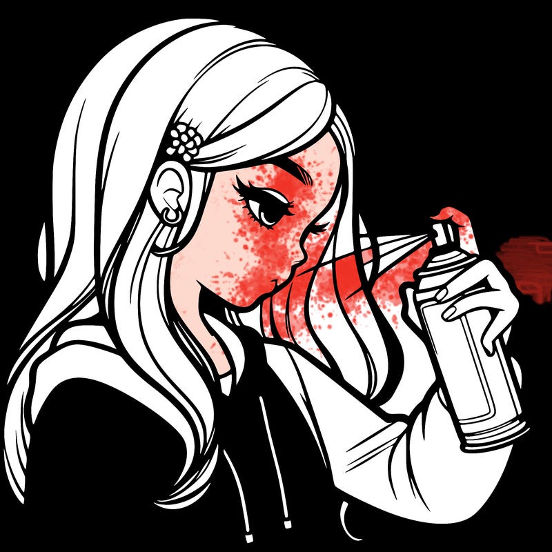 a realistic girl spray painting