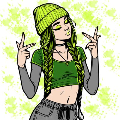 realistic teenage girl with braids and a beanie and crop top doing 🫶🏼