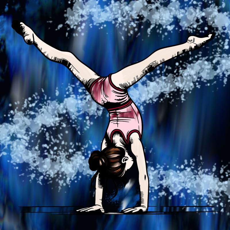 realistic gymnastic hand stand girl in four splits