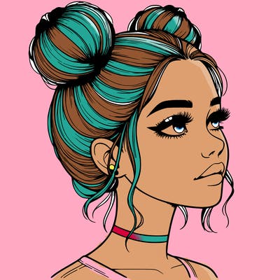 realistic girl with buns on the top of her head