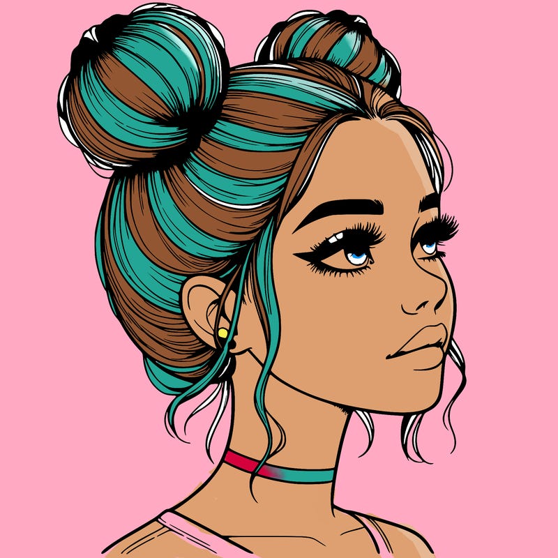 realistic girl with buns on the top of her head