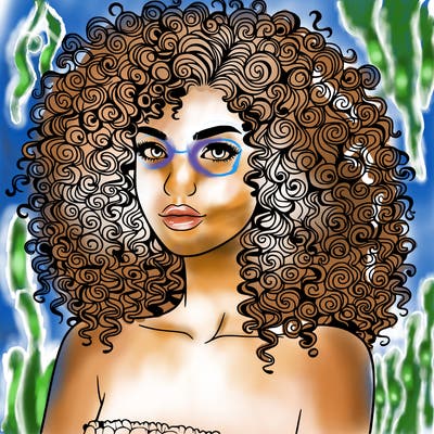 realistic woman with very curly hair