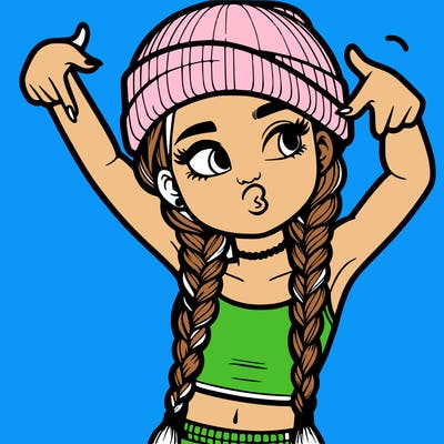 realistic teenage girl with braids and a beanie and crop top doing 🫶🏼