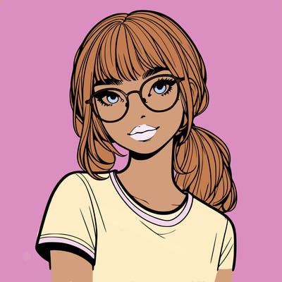 realistic girl with freckles and clear glasses