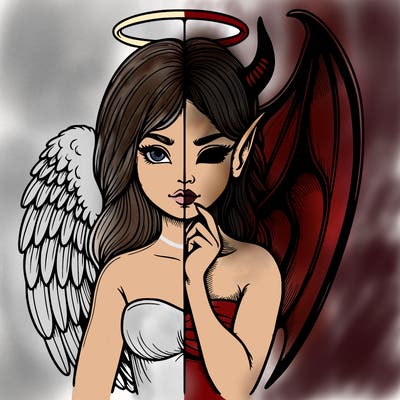 realistic angel half demon