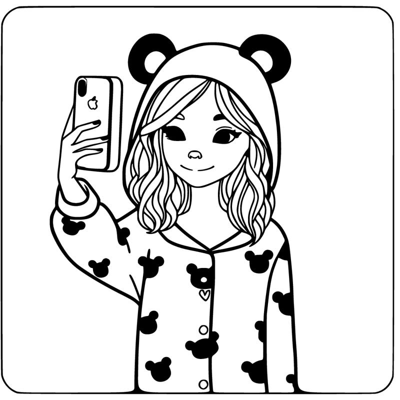 a women with a iphone in bear pjs