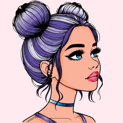 realistic girl with buns on the top of her head