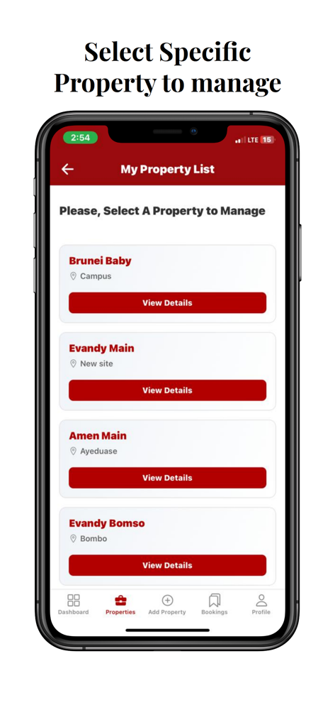 Hostelhubb Admin - Vista de lista de gestión de propiedades de Hostelhubb Admin