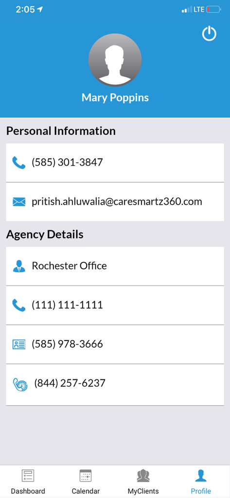 CareSmartz360⁺ - Caregiver profile page showing personal and agency information