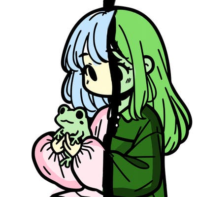 girl with long hair and a oversized shirt. and she is holding a frog