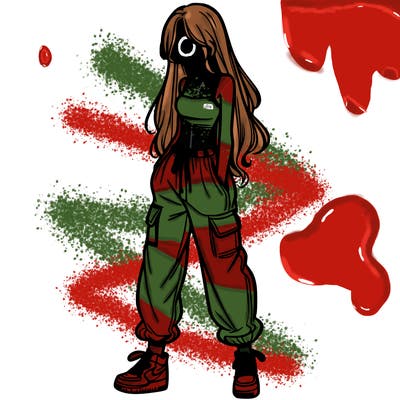 girl in baggy pants crop top and long hair