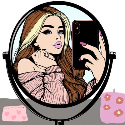 realistic girl taking mirror selfie beautiful