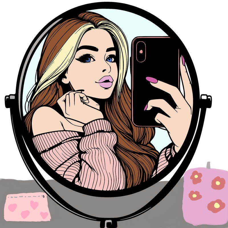 realistic girl taking mirror selfie beautiful