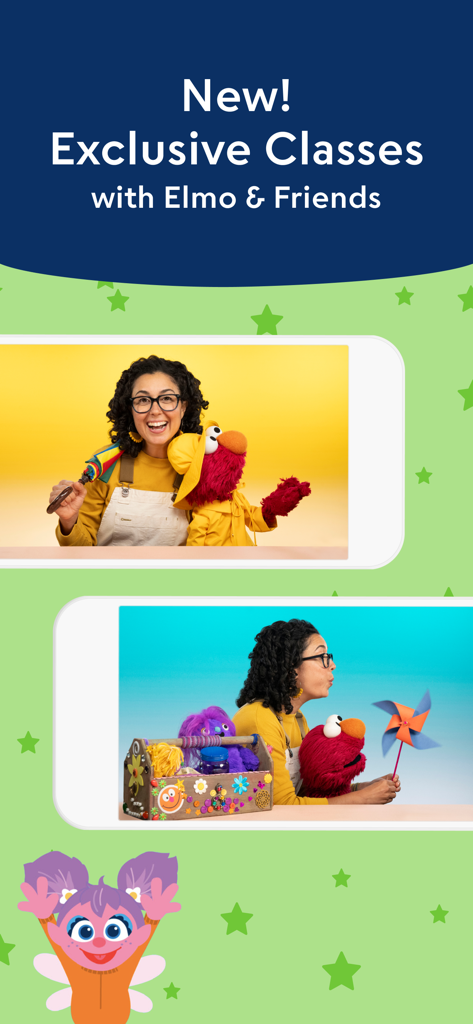 Learn with Sesame Street - Captura de pantalla de la aplicación Aprende con Plaza Sésamo promocionando clases exclusivas en video con Elmo y amigos