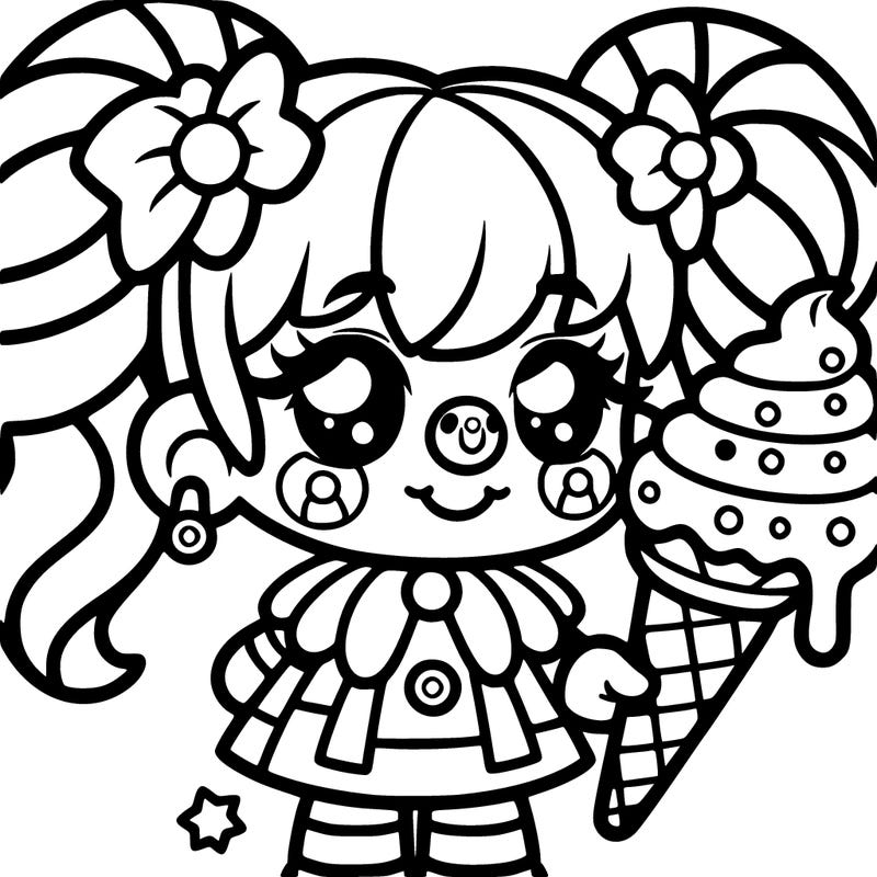 a clown with pigtails and ice cream that is a girl