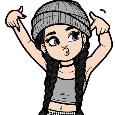 realistic teenage girl with braids and a beanie and crop top doing 🫶🏼