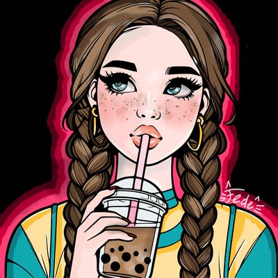 realistic girl with braided hair drinking boba