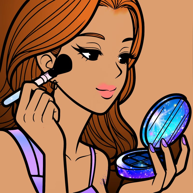 little girl putting on makeup