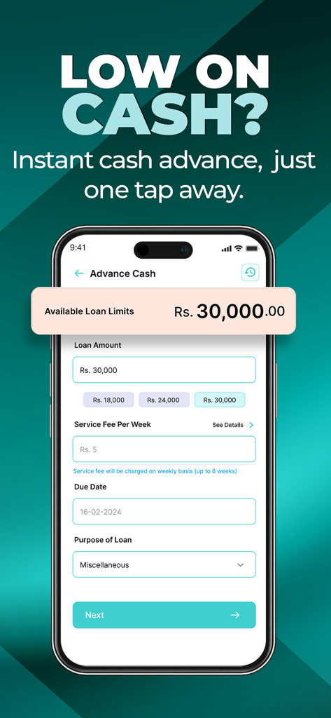 Zindigi - All in One Finance - Zindigi app screen showing instant cash advance loan options
