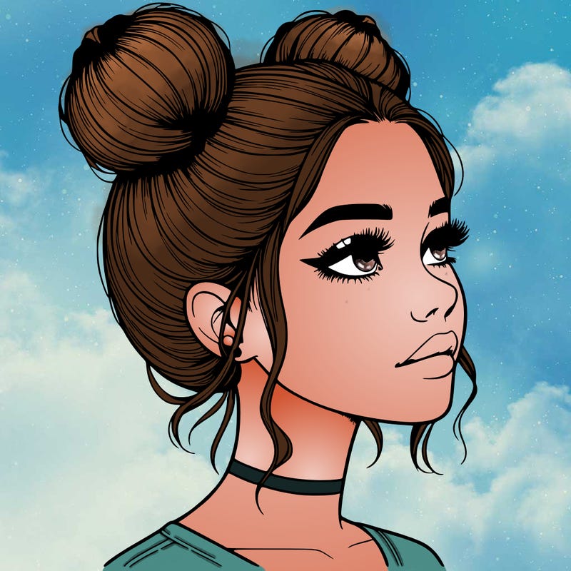 realistic girl with buns on the top of her head
