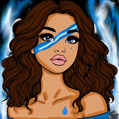 realistic girl with wavy hair and lips