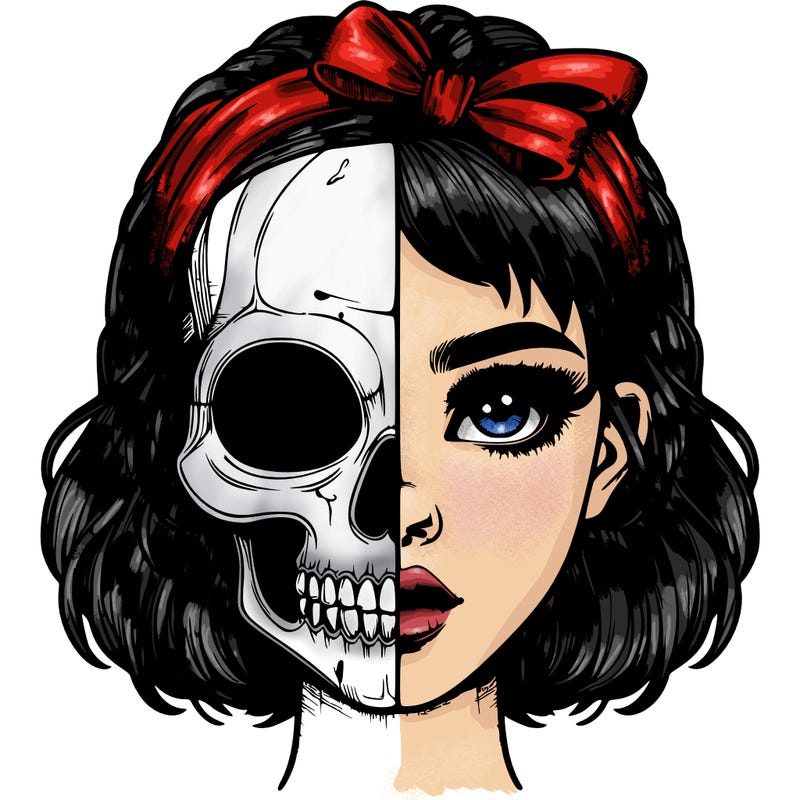 realistic girl with half skull mask