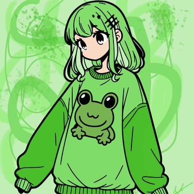 girl wearing frogging sweatshirt