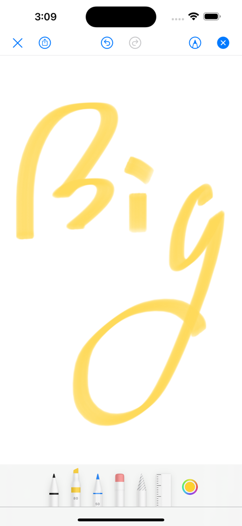 Large Text Widget - Big Text - Handwritten word Big in thick yellow ink on a digital whiteboard within the Large Text app