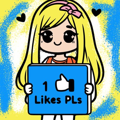 girl holding a sign saying 10 likes pls