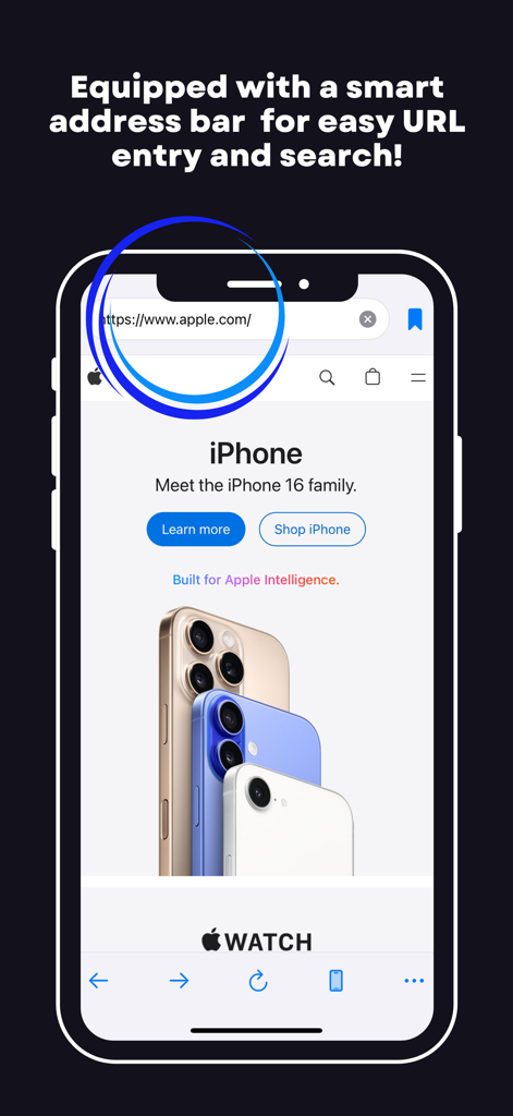 UserAgent Switcher - UserAgent Switcher app interface showing the smart address bar for easy URL entry and web searching