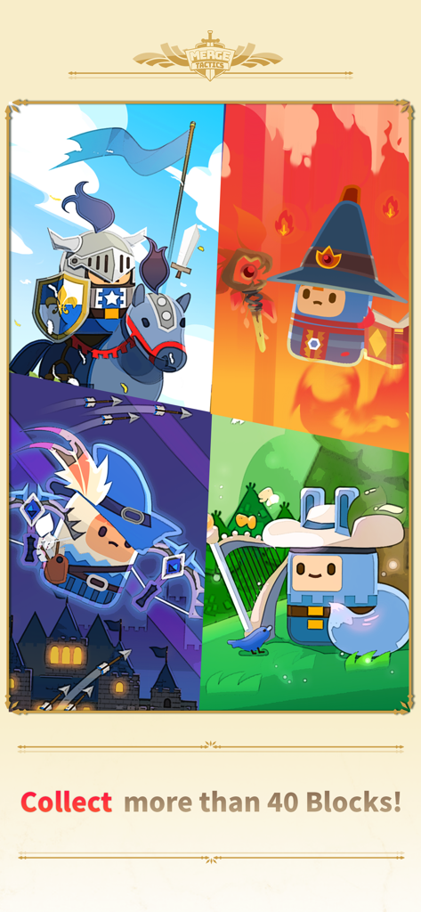 Four unique character blocks showing a knight wizard archer and bard