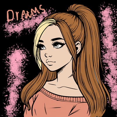 realistic girl with a high ponytail