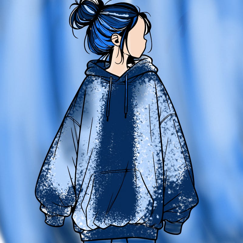 realistic girl with a oversized sweatshirt on and a bun