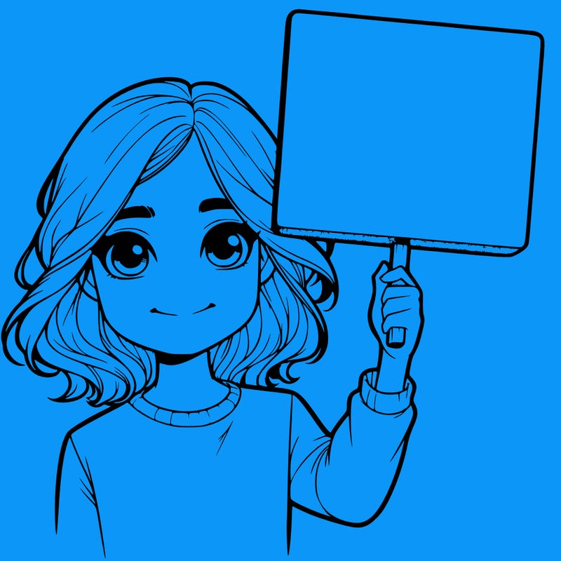 realistic girl holding up a sign