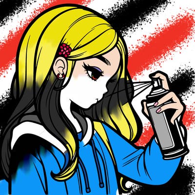 a realistic girl spray painting