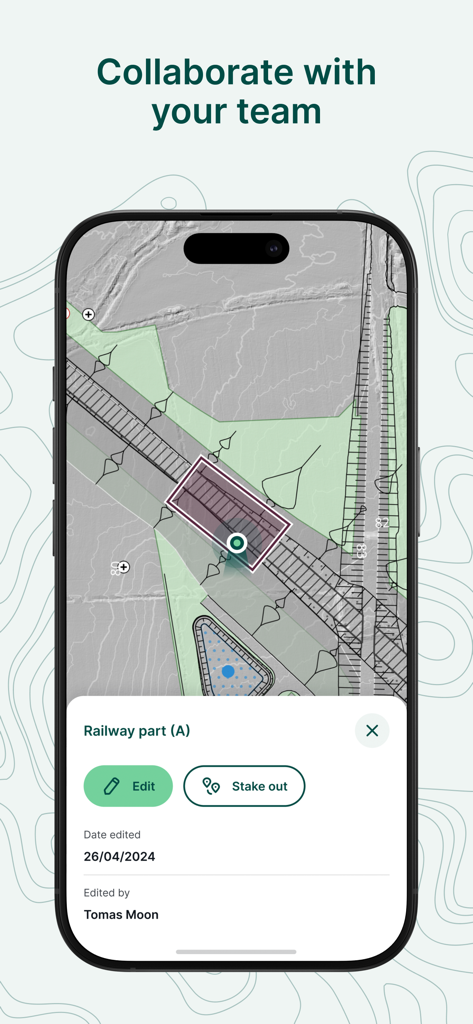 Mergin Maps: QGIS in pocket - Mergin Maps mobile App-Oberfläche zeigt kollaborative Datenerfassung und Bearbeitung im Feld für ein Eisenbahnprojekt