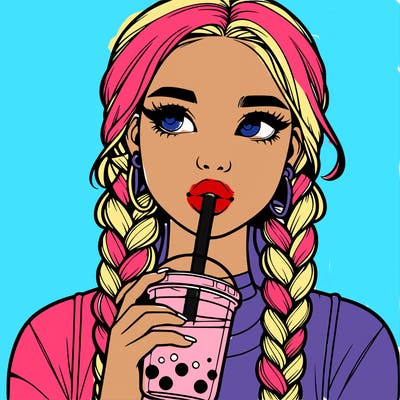 realistic girl with braided hair drinking boba