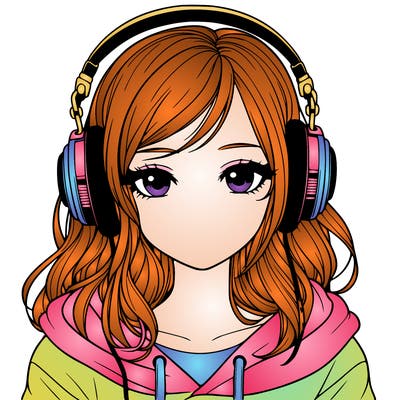 a realistic girl wearing headphones