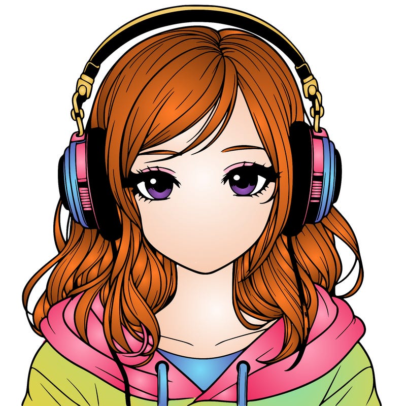 a realistic girl wearing headphones