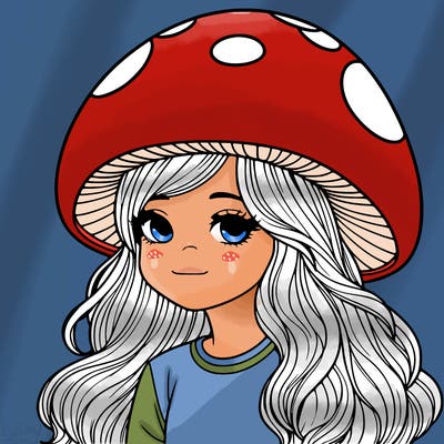 realistic girl wearing a mushroom hat