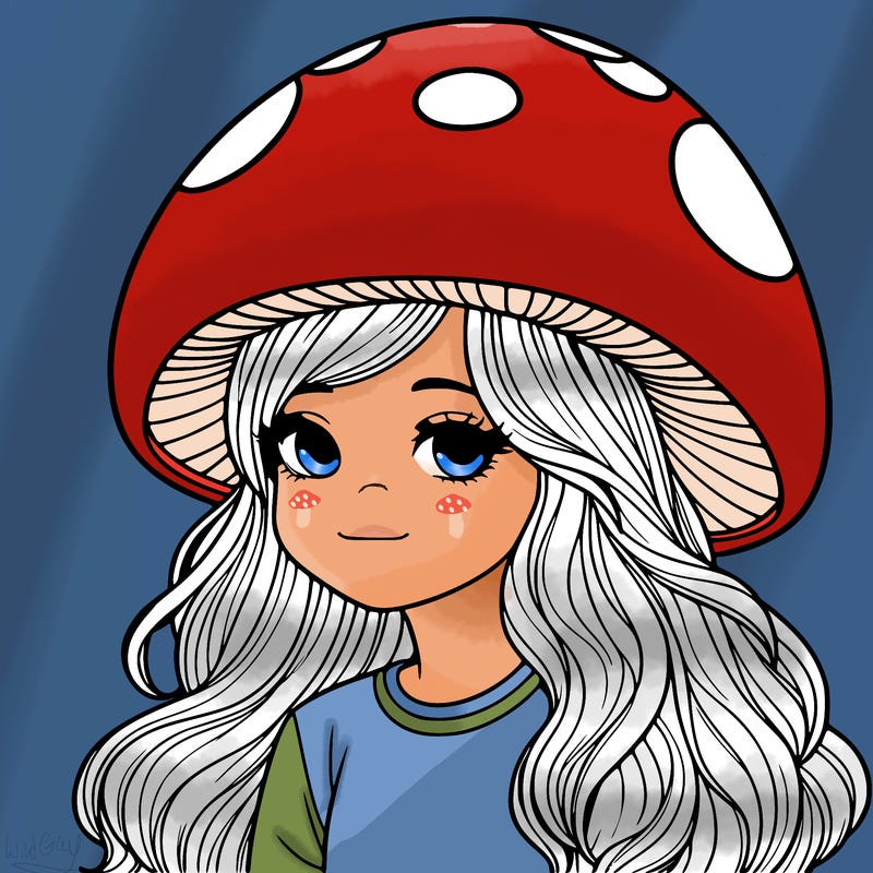 realistic girl wearing a mushroom hat
